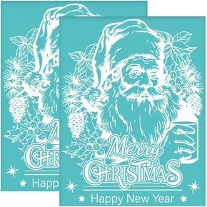 OLYCRAFT 2Pcs 8.7x11 Inch Santa Claus Self-Adhesive Silk Screen Printing Stencil Merry Christmas Mesh Stencils Christmas Theme Reusable Mesh Stencils Transfer for DIY T-Shirt Fabric Painting