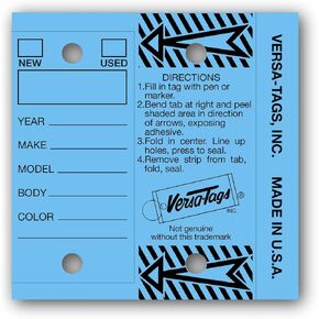 Genuine Versa-Tag Key Tags – Half-Pack - 125 Key Tags & Key Rings per Box (Blue)