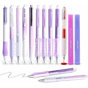 12pcs Pens Set,0.5mm Pens,School Supplies,Office Supplies,Cute Retractable Gel Pens,9pack Black Ink Pens With 2pack Highlighter for School,Office,Writing (Purple)