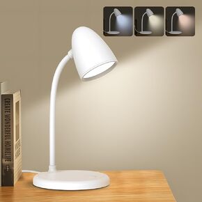 LED Desk Lamp for Home Office with USB-C Charging Port 3 Brightness Dimmable Reading Light for Bedside Office Flexible Gooseneck Small Desk Lamp for Bedroom Dorm Room Portable Desk Light,White