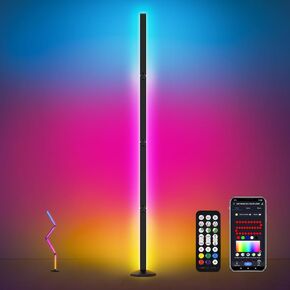 Corner Floor Lamp, 1 PC Foldable RGBIC LED Corner Lamp Color Changing Corner Light with 16 Million Colors & 68+ Scene, Music Sync, Timer Setting, Ideal Gaming Rooms, Bedroom, Home Decor, FCC