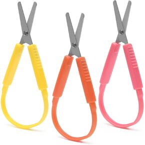 3Pcs Loop Scissors for Kids, Windspeed Kids Spring Scissors Mini Training Loop Scissors Loop Scissors Colorful Grip Scissors Loop Handle with Easy-Open Squeeze Handles for Special Needs and Elderly
