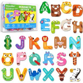 Magnetic Letters, Fridge Alphabet Magnets ABC for Toddlers 1-3, 26 PCS Cute Animal Uppercase Refrigerator Toys, Preschool Spelling Learning Games, Ideal Educational Gift for Kids 3 4 5 Years Old