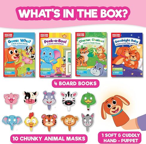 Doctor Jupiter Storytelling Set for Girls | Gift for 1-3 Year Old Girls | Includes 3 Board Books & 10 Animal Masks |Great for Christmas or Birthdays|Learning & Educational Toy for Ages 1-2-3 in Saudi Arabia