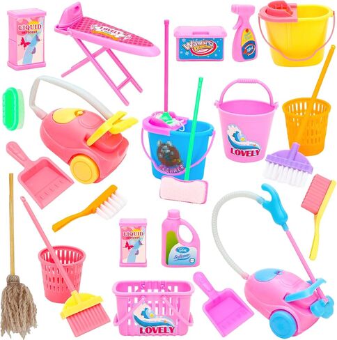 SOTOGO 18 Pieces Doll Housework Cleaning Supplies Miniature Mini Dollhouse Accessories Dollhouse Furniture Decoration Accessories for Dolls Pretend Play in Kuwait