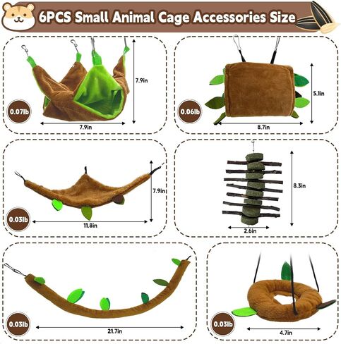 Hamiledyi 6 PCS Hamster Hammock Small Animals Hanging Warm Bed House Organic Natural Apple Wood Chewing Stick Rat Cage Nest Accessories Toy Hanging Tunnel and Swing for Sugar Glider Squirrel in Saudi Arabia