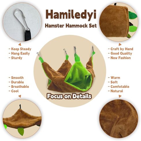 Hamiledyi 6 PCS Hamster Hammock Small Animals Hanging Warm Bed House Organic Natural Apple Wood Chewing Stick Rat Cage Nest Accessories Toy Hanging Tunnel and Swing for Sugar Glider Squirrel in Saudi Arabia