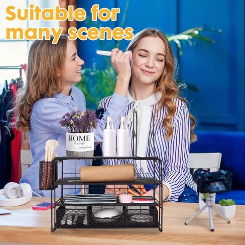Desktop Desktop File Organizer, All in One Desk Organizer with Pen Holder File Tray Sorters Drawer, Stylish Desk Accessories & Workspace Organizers for Home Office School Supplies (Black) in Saudi Arabia