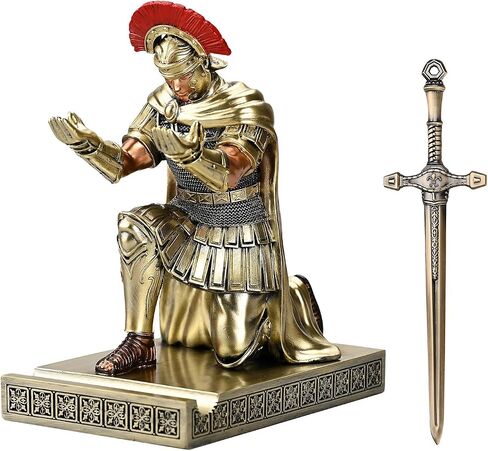 Centurion Cloak Warrior Knight Pen Holder Mobile Phone Stand Desk Organizers and Accessories as Gift with a Metal Sword Letter Opener for Office and Home (Bronze) in Saudi Arabia