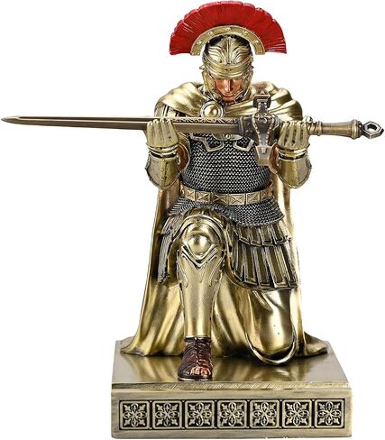 Centurion Cloak Warrior Knight Pen Holder Mobile Phone Stand Desk Organizers and Accessories as Gift with a Metal Sword Letter Opener for Office and Home (Bronze) in Saudi Arabia