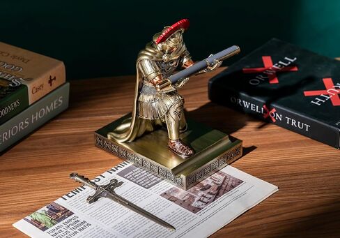 Centurion Cloak Warrior Knight Pen Holder Mobile Phone Stand Desk Organizers and Accessories as Gift with a Metal Sword Letter Opener for Office and Home (Bronze) in Saudi Arabia