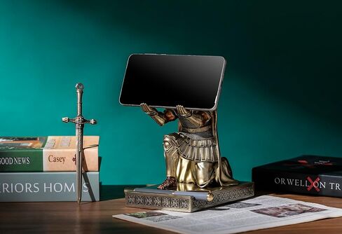 Centurion Cloak Warrior Knight Pen Holder Mobile Phone Stand Desk Organizers and Accessories as Gift with a Metal Sword Letter Opener for Office and Home (Bronze) in Saudi Arabia