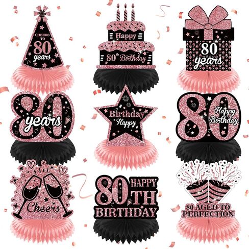 9Pcs Rose Gold 90th Birthday Decorations Rose Gold Black Happy 90th Birthday Table Honeycomb Centerpieces for Table Decor 90th Birthday Table Topper for Women 90th Birthday Anniversary Party Supplies in Saudi Arabia
