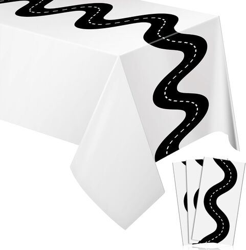 Irenare 3 Pcs Racing Table Cloths Car Birthday Party Supplies 54 x 108 Inch Racetrack Table Runner Covers Disposable Rectangular Road Tablecloth for Kids Boy Car Theme Birthday Party Decor (White) in Kuwait