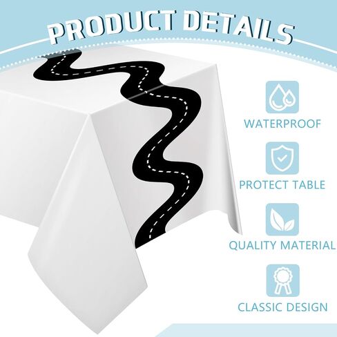 Irenare 3 Pcs Racing Table Cloths Car Birthday Party Supplies 54 x 108 Inch Racetrack Table Runner Covers Disposable Rectangular Road Tablecloth for Kids Boy Car Theme Birthday Party Decor (White) in Kuwait