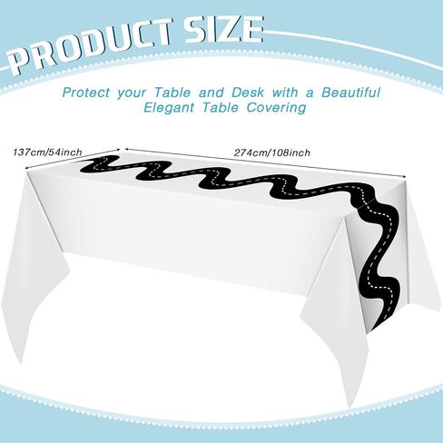 Irenare 3 Pcs Racing Table Cloths Car Birthday Party Supplies 54 x 108 Inch Racetrack Table Runner Covers Disposable Rectangular Road Tablecloth for Kids Boy Car Theme Birthday Party Decor (White) in Kuwait
