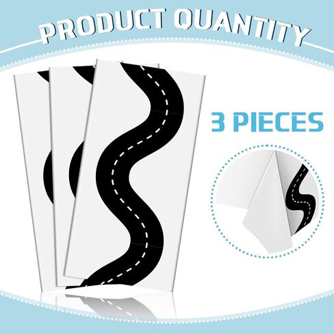 Irenare 3 Pcs Racing Table Cloths Car Birthday Party Supplies 54 x 108 Inch Racetrack Table Runner Covers Disposable Rectangular Road Tablecloth for Kids Boy Car Theme Birthday Party Decor (White) in Kuwait