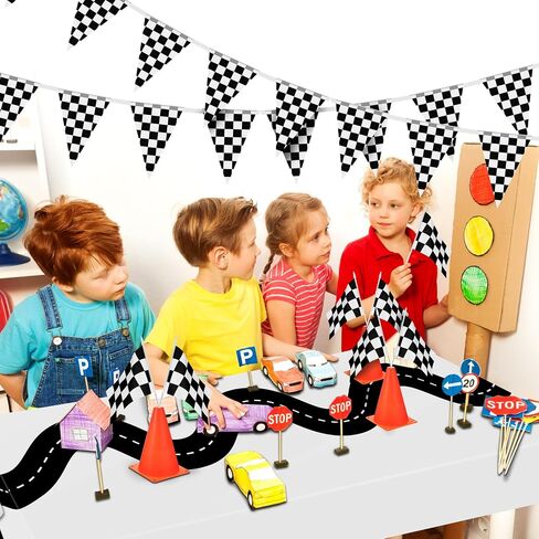 Irenare 3 Pcs Racing Table Cloths Car Birthday Party Supplies 54 x 108 Inch Racetrack Table Runner Covers Disposable Rectangular Road Tablecloth for Kids Boy Car Theme Birthday Party Decor (White) in Kuwait