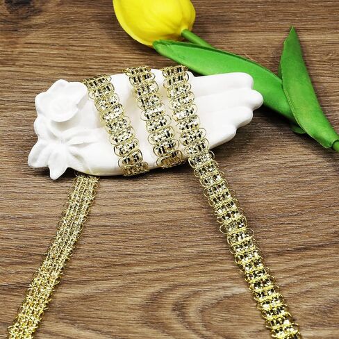 10Yards 15mm/0.59inch Wide Golden Fabric Decorative Lace Webbing for All Kinds of Sewn Garments, Curtains, Sewing and DIY Crafts Lamps Furniture Decoration Gimp Braid Trim (Golden -15mm) in Kuwait