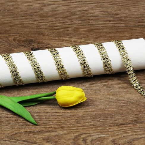 10Yards 15mm/0.59inch Wide Golden Fabric Decorative Lace Webbing for All Kinds of Sewn Garments, Curtains, Sewing and DIY Crafts Lamps Furniture Decoration Gimp Braid Trim (Golden -15mm) in Kuwait