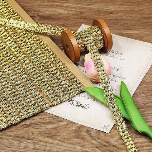 10Yards 15mm/0.59inch Wide Golden Fabric Decorative Lace Webbing for All Kinds of Sewn Garments, Curtains, Sewing and DIY Crafts Lamps Furniture Decoration Gimp Braid Trim (Golden -15mm) in Kuwait