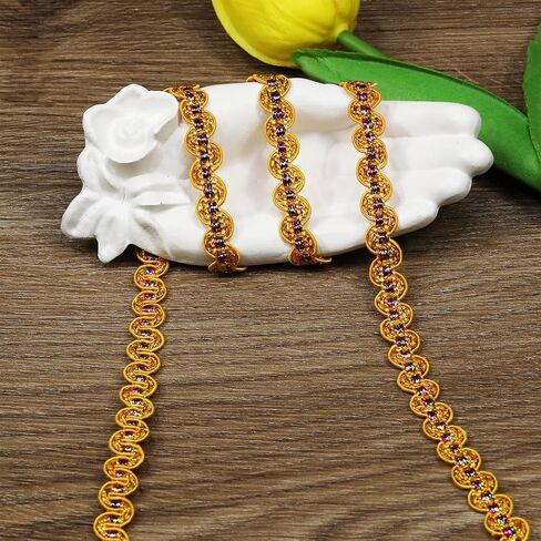 10Yards 15mm/0.59inch Wide Golden Fabric Decorative Lace Webbing for All Kinds of Sewn Garments, Curtains, Sewing and DIY Crafts Lamps Furniture Decoration Gimp Braid Trim (Golden -15mm) in Kuwait