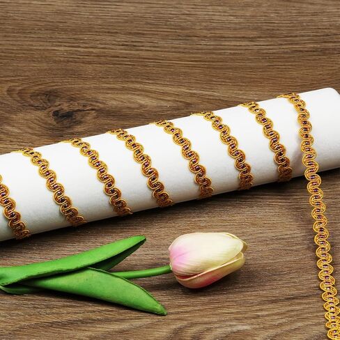 10Yards 15mm/0.59inch Wide Golden Fabric Decorative Lace Webbing for All Kinds of Sewn Garments, Curtains, Sewing and DIY Crafts Lamps Furniture Decoration Gimp Braid Trim (Golden -15mm) in Kuwait