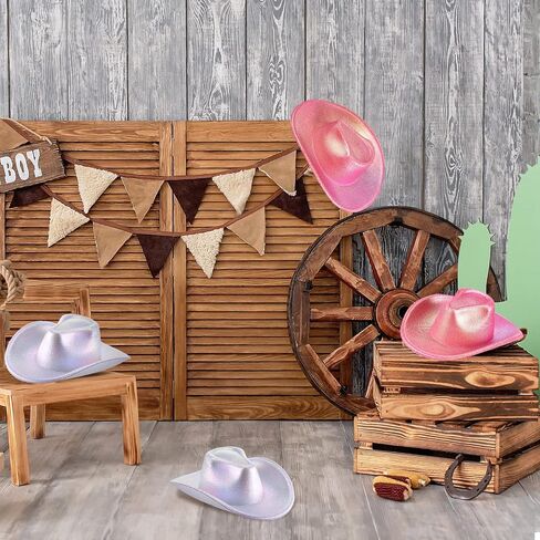 Sotiff Mini Western Cowboy Cowgirl قبعة صغيرة لعبة ديسكو قبعة نيون ثلاثية الأبعاد الفضاء دمية قبعة دمية الديكور لراعية البقر الطرف دمية (الوردي النيون، الأبيض النيون، 12 قطعة) in Kuwait