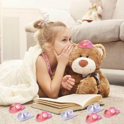 Sotiff Mini Western Cowboy Cowgirl قبعة صغيرة لعبة ديسكو قبعة نيون ثلاثية الأبعاد الفضاء دمية قبعة دمية الديكور لراعية البقر الطرف دمية (الوردي النيون، الأبيض النيون، 12 قطعة) in Kuwait