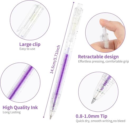 Glitter Gel Pens, 18 Colors Metallic Vibrant Sparkle Gel Pens for Coloring Journaling Drawing Doodling Colored Pen Colored Gel Pens for Kids Adult Fun Pens 0.8-1mm in Kuwait