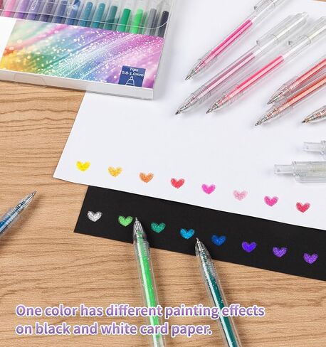 Glitter Gel Pens, 18 Colors Metallic Vibrant Sparkle Gel Pens for Coloring Journaling Drawing Doodling Colored Pen Colored Gel Pens for Kids Adult Fun Pens 0.8-1mm in Kuwait