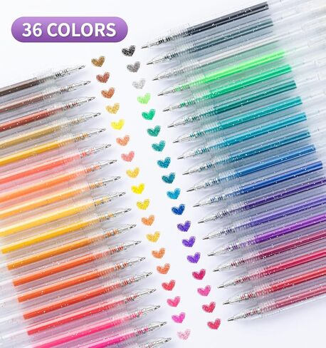 Glitter Gel Pens, 18 Colors Metallic Vibrant Sparkle Gel Pens for Coloring Journaling Drawing Doodling Colored Pen Colored Gel Pens for Kids Adult Fun Pens 0.8-1mm in Kuwait