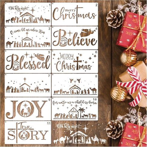 Christmas Stencils for Painting on Wood Reusable Large Nativity Scene Snowflake Stencil Christmas Pine Tree Templates for Wood Sign Home Crafts Window Glass Canvas (Pine Tree) in Saudi Arabia