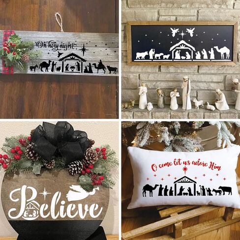 Christmas Stencils for Painting on Wood Reusable Large Nativity Scene Snowflake Stencil Christmas Pine Tree Templates for Wood Sign Home Crafts Window Glass Canvas (Pine Tree) in Saudi Arabia