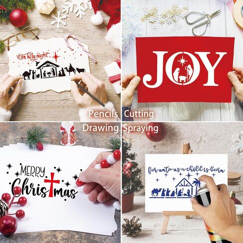 Christmas Stencils for Painting on Wood Reusable Large Nativity Scene Snowflake Stencil Christmas Pine Tree Templates for Wood Sign Home Crafts Window Glass Canvas (Pine Tree) in Saudi Arabia