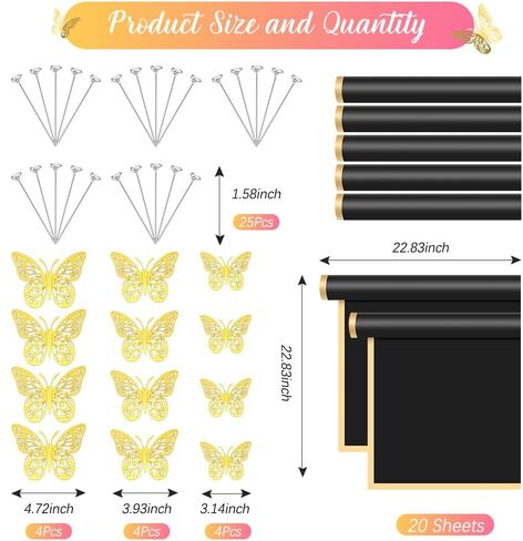 57 Pcs, Flower Wrapping Paper, Black Flower Bouquet Wrapping Paper, Flower Pins 3D Butterflies for Bouquets, Floral Wrapping Paper, Wrapping Paper for Flower Bouquet Wedding Birthday Gift DIY in Kuwait