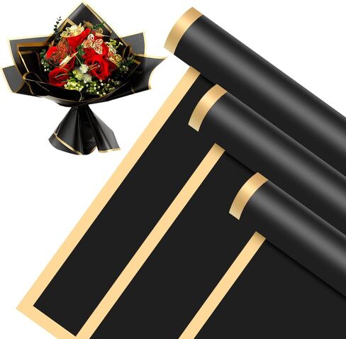 57 Pcs, Flower Wrapping Paper, Black Flower Bouquet Wrapping Paper, Flower Pins 3D Butterflies for Bouquets, Floral Wrapping Paper, Wrapping Paper for Flower Bouquet Wedding Birthday Gift DIY in Kuwait