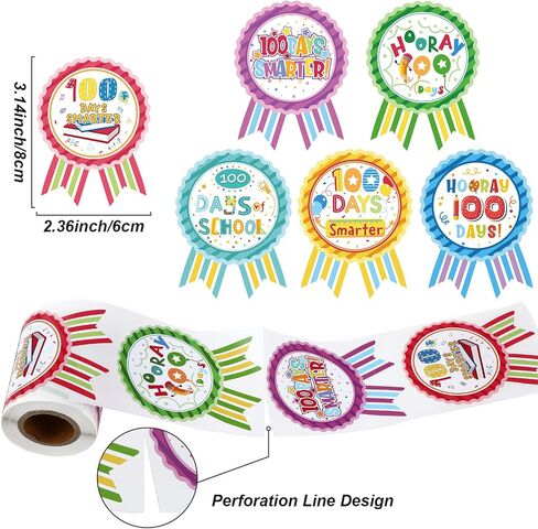 204 Pieces 100 Days of School Teacher Reward Stickers, Colorful Roll Ribbon Badge Sticker 100 Days Smarter Hooray 100 Days Motivational Tags for Kids Kindergarten School Party Decoration in Saudi Arabia