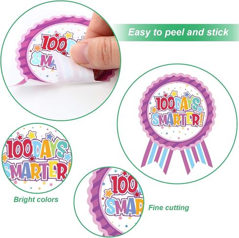 204 Pieces 100 Days of School Teacher Reward Stickers, Colorful Roll Ribbon Badge Sticker 100 Days Smarter Hooray 100 Days Motivational Tags for Kids Kindergarten School Party Decoration in Saudi Arabia