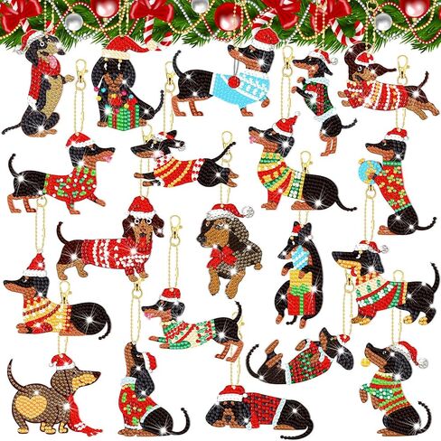 20 جهاز كمبيوتر شخصى عيد الميلاد الكلب الألماني اللوحة سلسلة المفاتيح مجموعات مزدوجة من جانب الكلب الألماني سلاسل المفاتيح 5D الماس الفن المعلقات لطيف الكلب شنقا الماس الفن لعيد ميلاد حزب ديكور DIY الحلي in Kuwait