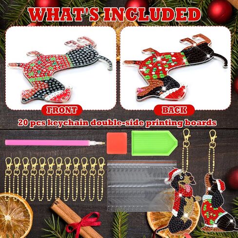 20 جهاز كمبيوتر شخصى عيد الميلاد الكلب الألماني اللوحة سلسلة المفاتيح مجموعات مزدوجة من جانب الكلب الألماني سلاسل المفاتيح 5D الماس الفن المعلقات لطيف الكلب شنقا الماس الفن لعيد ميلاد حزب ديكور DIY الحلي in Kuwait