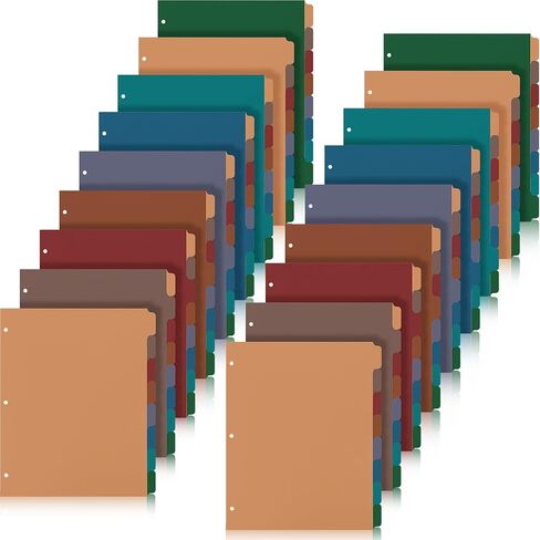 Fuutreo 18 مجموعة من 8 فواصل مجلدة لـ 3 مجلدات حلقية مقاس 8.5 × 11 بوصة فواصل ورقية متعددة الألوان مع فيلم بلاستيكي 3 فواصل صفحات مثقوبة وفواصل مؤشر متينة للمدرسة (لون أنيق) in Kuwait