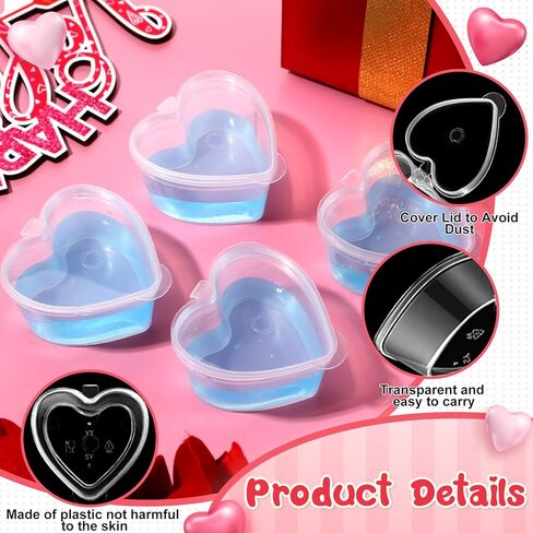 Layhit 100 Pcs Valentine's Day Heart Shaped Storage Containers 1.7 Oz Plastic Mini Heart Box Clear Food Storage Containers with Lids Portion Cups for DIY Craft Making Liquid Foam Ball Soft Clay in Saudi Arabia