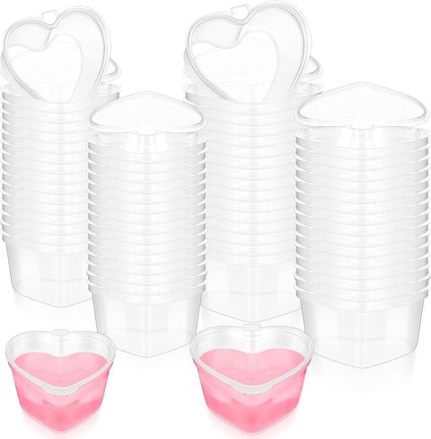 Layhit 100 Pcs Valentine's Day Heart Shaped Storage Containers 1.7 Oz Plastic Mini Heart Box Clear Food Storage Containers with Lids Portion Cups for DIY Craft Making Liquid Foam Ball Soft Clay in Saudi Arabia