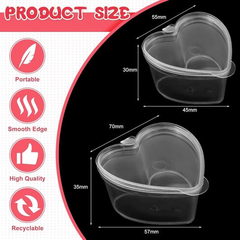 Layhit 100 Pcs Valentine's Day Heart Shaped Storage Containers 1.7 Oz Plastic Mini Heart Box Clear Food Storage Containers with Lids Portion Cups for DIY Craft Making Liquid Foam Ball Soft Clay in Saudi Arabia