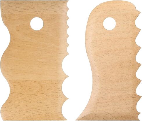 HARFINGTON 2pcs Pottery Ribs Trimming Tools Beech Pottery Profile Wave Design Shaping Texture Rib Beech Wood for Carving Ceramics Clay in Saudi Arabia