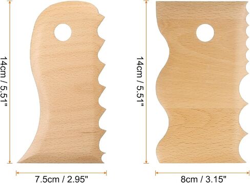 HARFINGTON 2pcs Pottery Ribs Trimming Tools Beech Pottery Profile Wave Design Shaping Texture Rib Beech Wood for Carving Ceramics Clay in Saudi Arabia