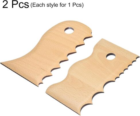 HARFINGTON 2pcs Pottery Ribs Trimming Tools Beech Pottery Profile Wave Design Shaping Texture Rib Beech Wood for Carving Ceramics Clay in Saudi Arabia