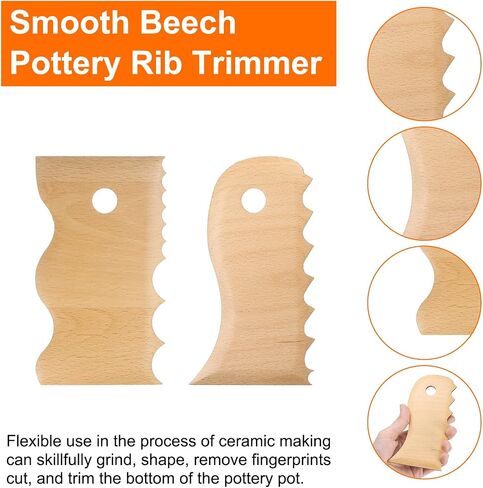 HARFINGTON 2pcs Pottery Ribs Trimming Tools Beech Pottery Profile Wave Design Shaping Texture Rib Beech Wood for Carving Ceramics Clay in Saudi Arabia