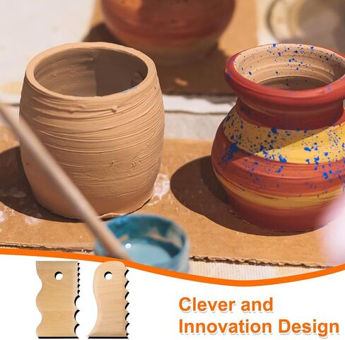 HARFINGTON 2pcs Pottery Ribs Trimming Tools Beech Pottery Profile Wave Design Shaping Texture Rib Beech Wood for Carving Ceramics Clay in Saudi Arabia